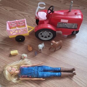 Barbie Red Tractor and Doll Playset